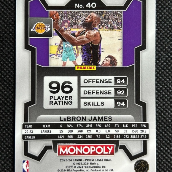 2023-24 Panini Prizm Monopoly Lebron James Los Angeles Lakers - Picture 2 of 2
